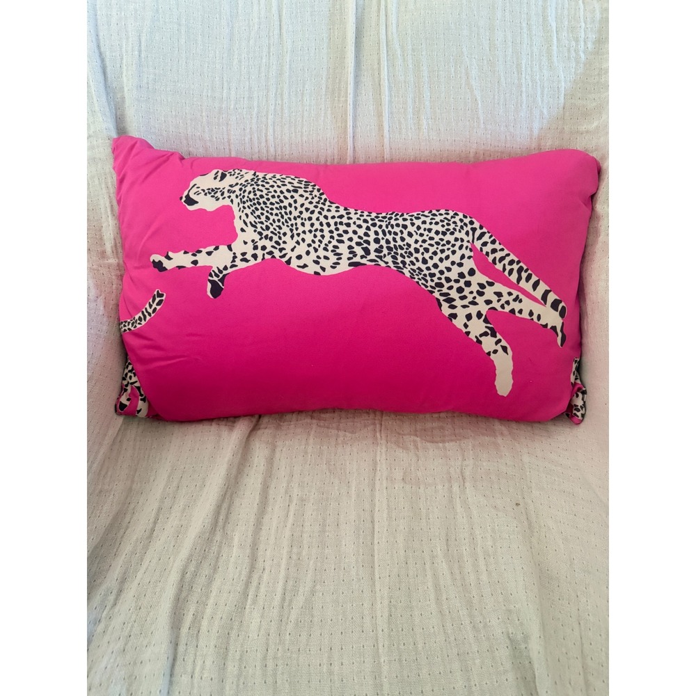 House of Scalamandre LEAPING‎ CHEETAH LUMBAR PILLOW Bubblegum Pink 22"x14"